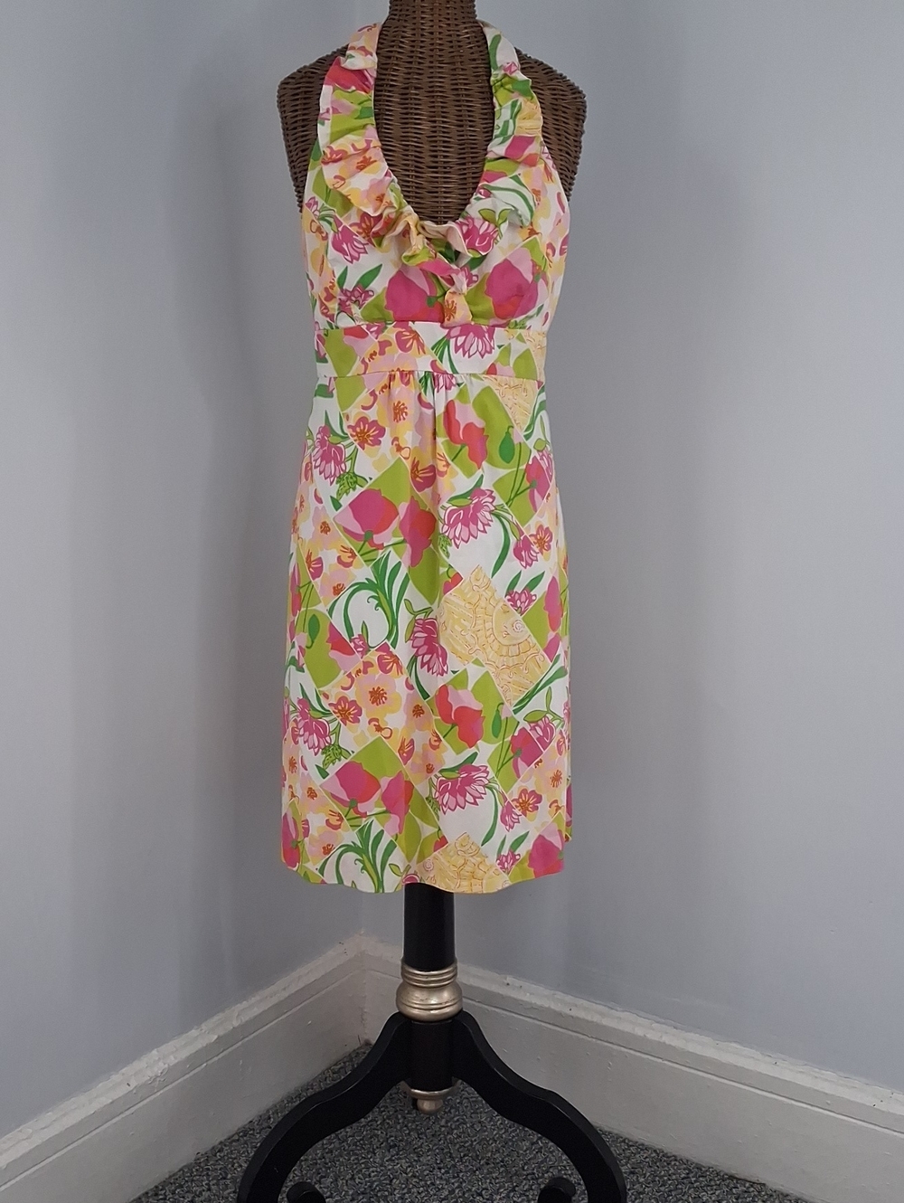 Lilly Pulitzer Pink, Green & Yellow Floral Halter Mini Dress